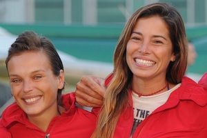 Andrea Lehotska and Aida Yespica during the Isola Dei Famosi 2012 final